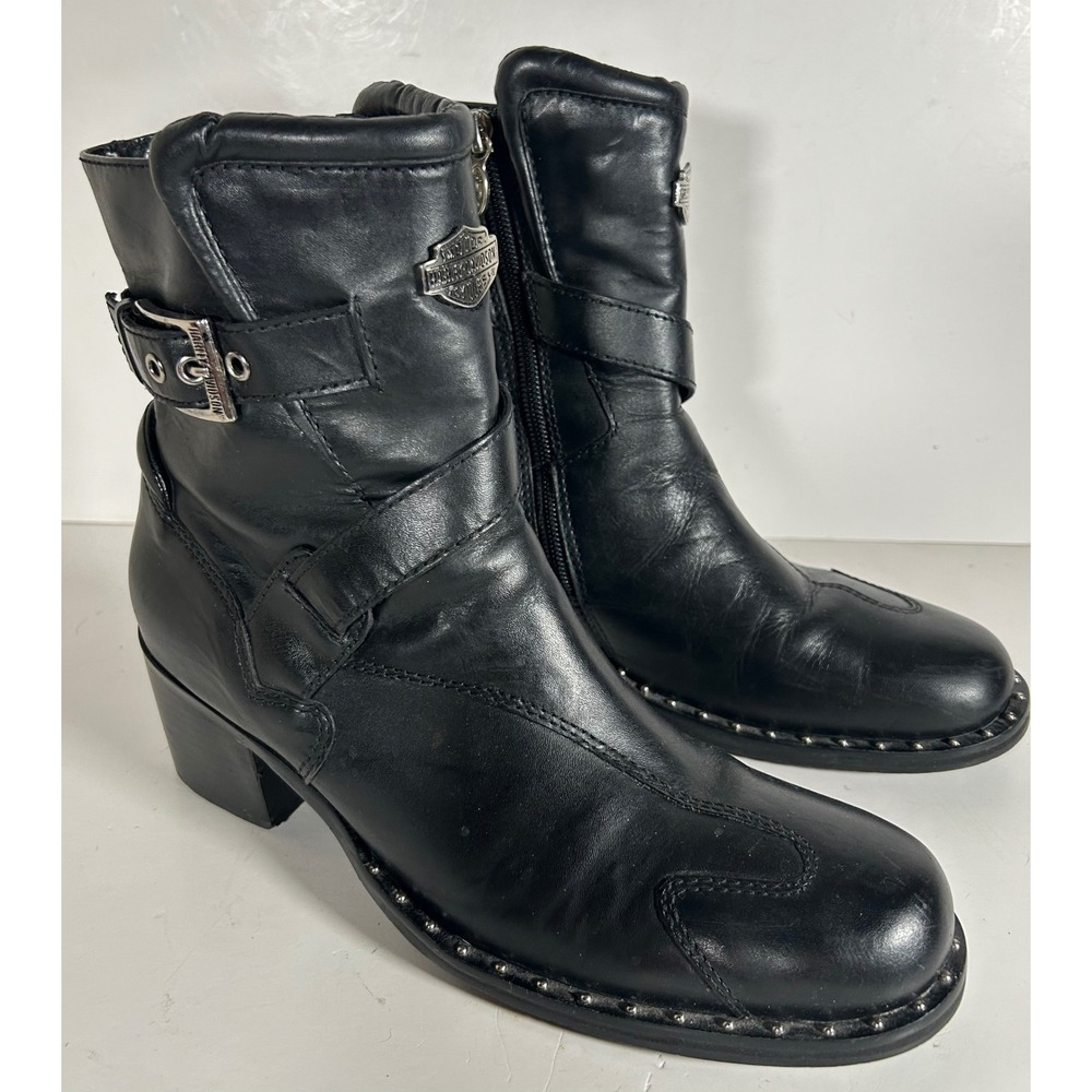Harley-Davidson Womens Black Leather Motorcycle Boots Block Heel 84420 Size 8M